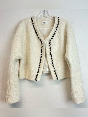 Ivory tweed jacket with black trim women’s size large